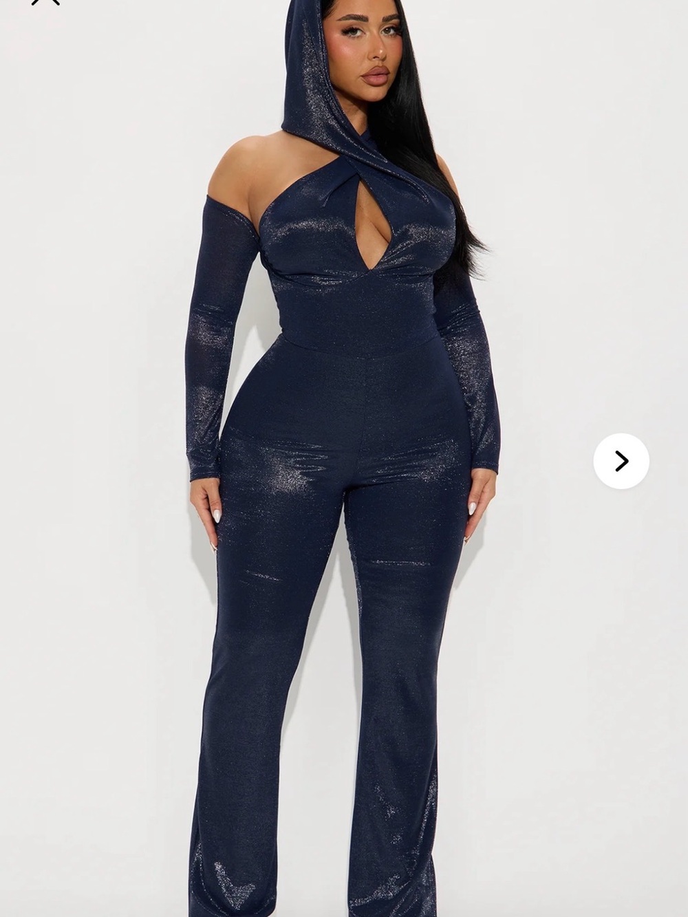 Fashion nova - Dark Romance Metallic no hoodie Jumpsuit - Navy